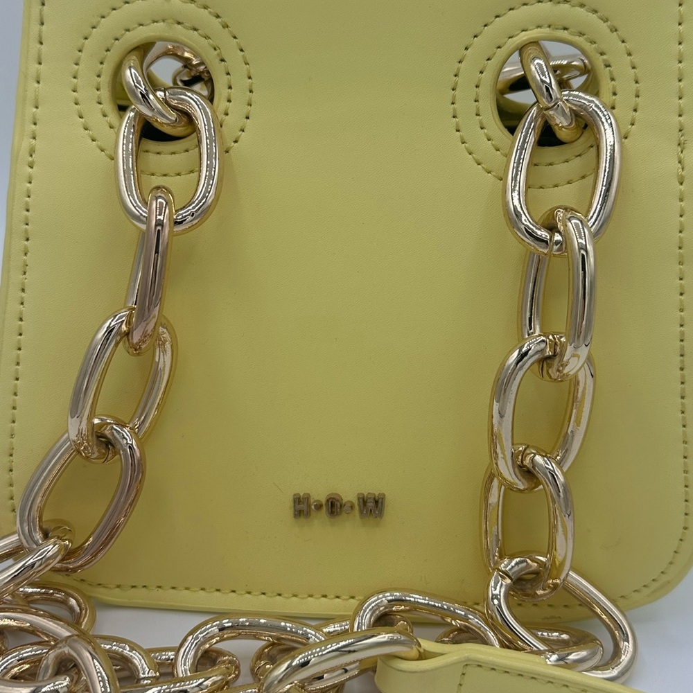 H.O.W. Chiffon Yellow Crossbody with large Gold Chain Strap